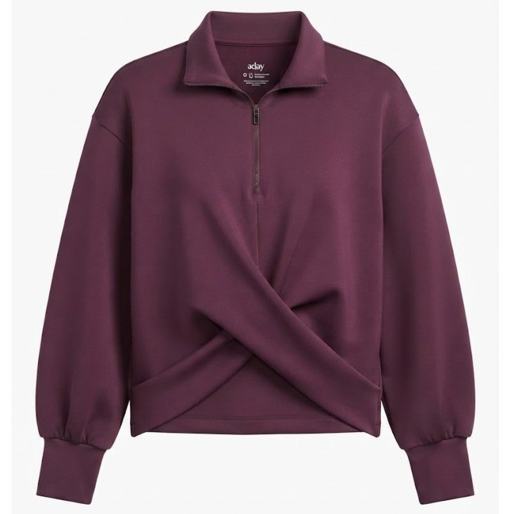 Aday With a Twist Quarter Zip Pullover Sweatshirt Plum Purple Medium - CJ